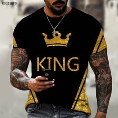 Camisa masculina Crown King KING impressão 3D impressão gola redonda na internet