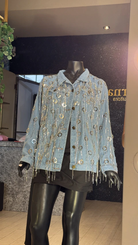 Max Jaqueta jeans com franjas e argolas -