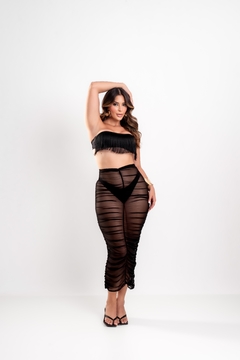 Saia Franzidinha Mídi Preta - Loja de Roupas, Beachwear, Resortwear, Fitness e Bolsas | Mali Bali Conceptwear