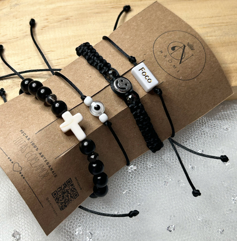 Kit de Pulseiras Reguláveis Pretas