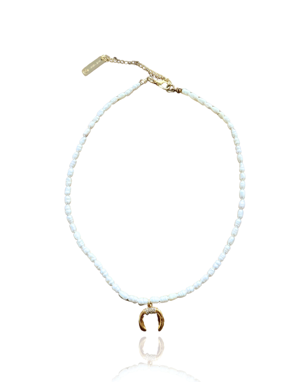 Colar Choker Pérolas de Água Doce & Pingente Meia Lua