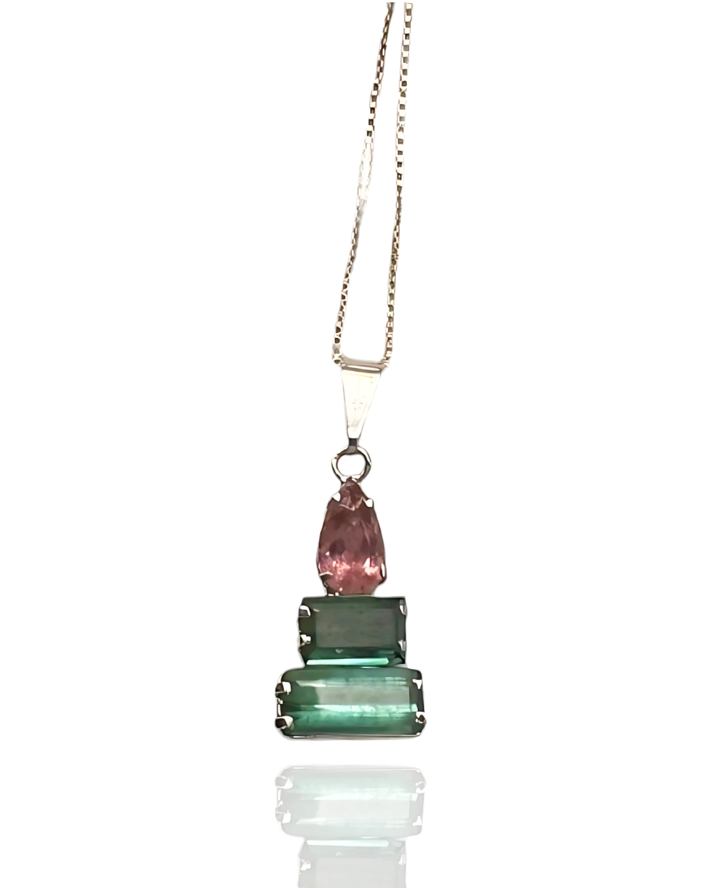 Gargantilha Turmalina Verde & Turmalina Rosa Pingente G - Prata 925