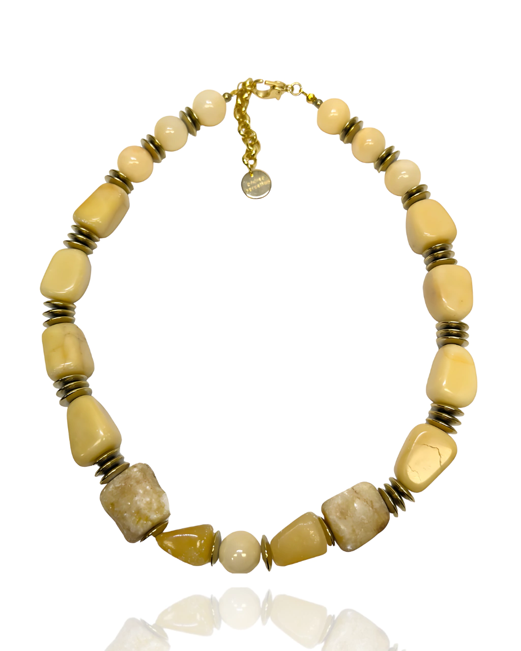 Colar Médio Fosco Luxo Stones & Esferas - Jaspe Amarelo & Hematitas