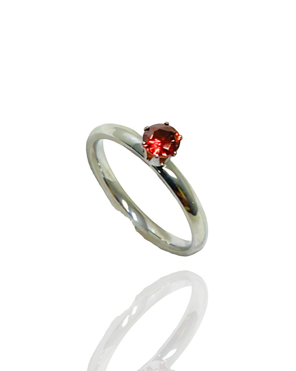 Anel Solitário Silver - Zircônia Vermelho