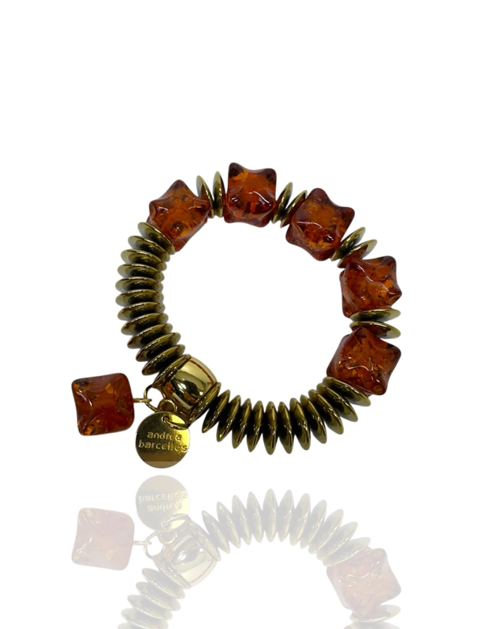 Pulseira Luxo Âmbar Translúcido & Hematitas