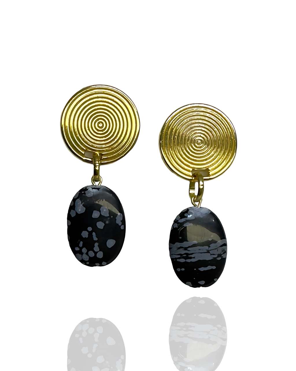 Brinco Médio Espiral - Obsidiana Flocos de Neve