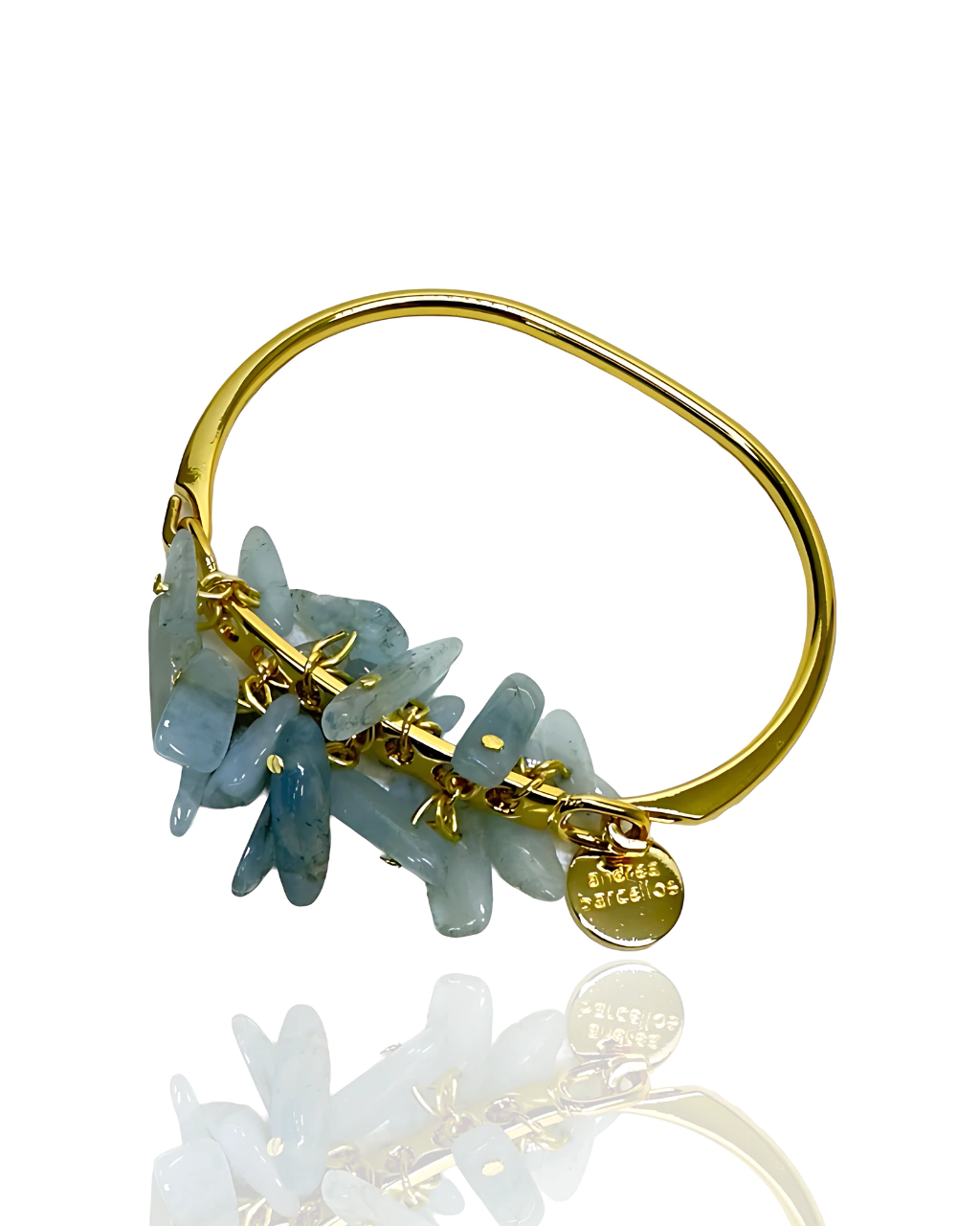 Pulseira Front Cascalhos Polido - Água Marinha