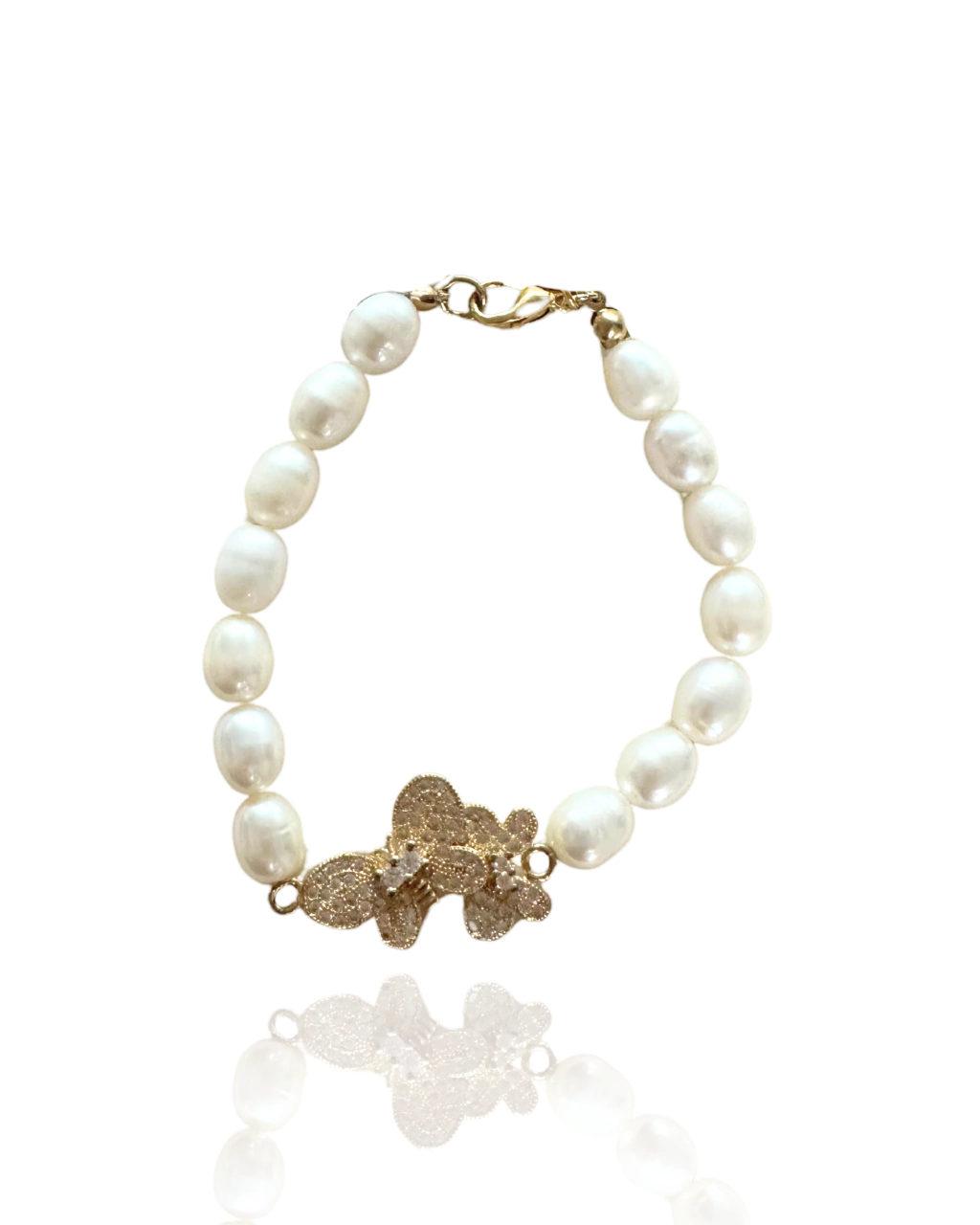 Pulseira Butterfly & Pérolas de Água Doce com Zircônias