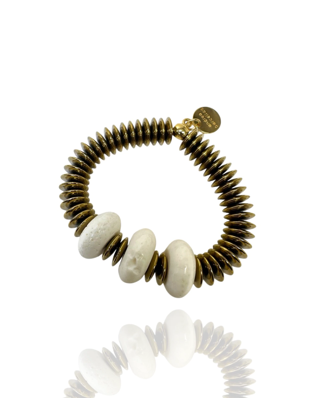 Pulseira Howlita Marfim com Hematitas