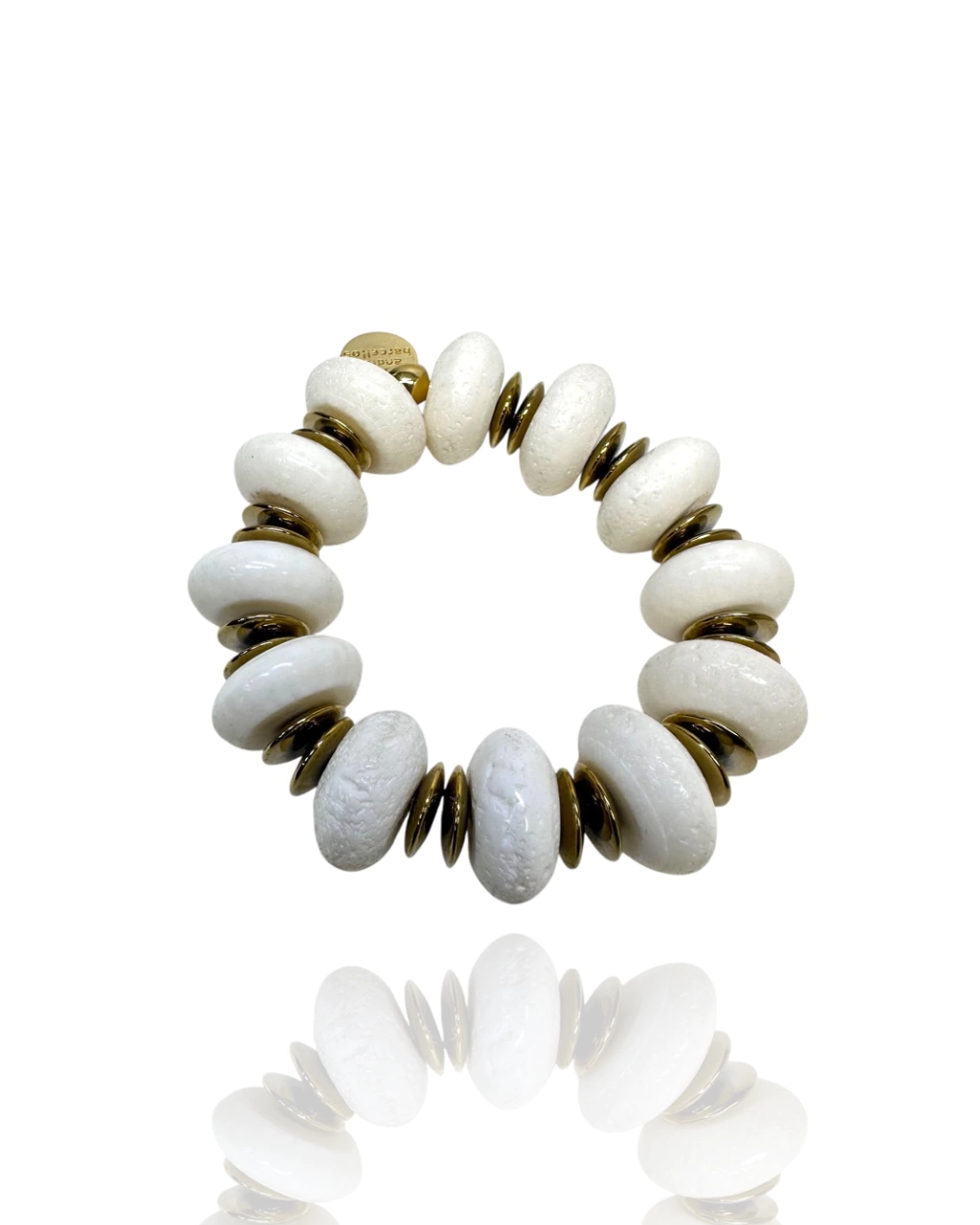 Pulseira Luxo Howlita Marfim & Hematitas