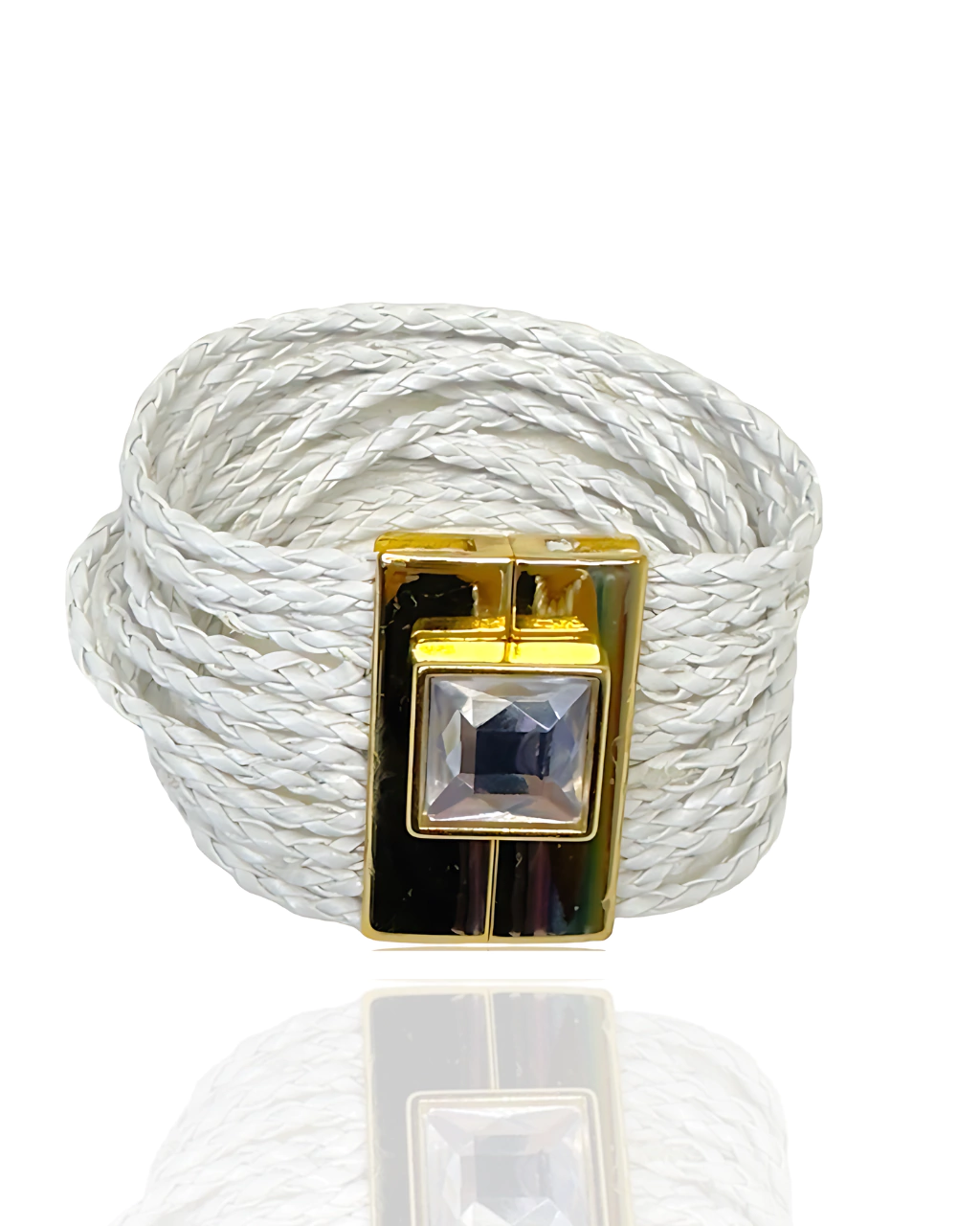 Bracelete Luz Couro Trançado Branco