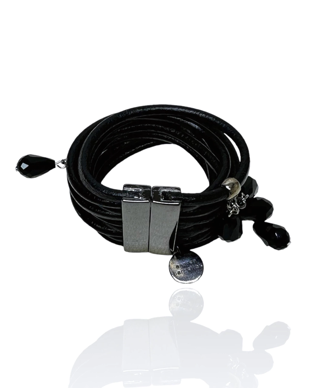 Bracelete Grafite - Couro e Gotas de Ônix