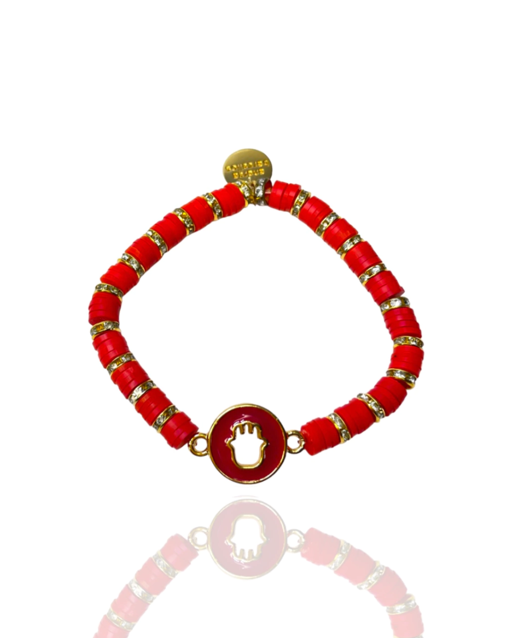Pulseira Hamsá Com Strass - Vermelha