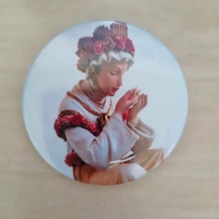Botton com cartão de oração de Nossa Senhora de La Salette