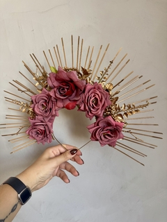 Tiara Carnaval Crown Dourado e Vinho - Pompons e Afins