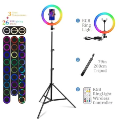 Foto led anel de luz 26cm selfie anel lâmpada com tripé clipe de telefone pode - comprar online
