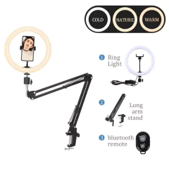 Imagem do Foto led anel de luz 26cm selfie anel lâmpada com tripé clipe de telefone pode