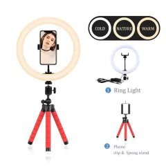 Foto led anel de luz 26cm selfie anel lâmpada com tripé clipe de telefone pode na internet