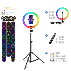 Foto led anel de luz 26cm selfie anel lâmpada com tripé clipe de telefone pode