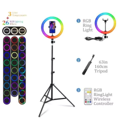 Imagem do Foto led anel de luz 26cm selfie anel lâmpada com tripé clipe de telefone pode