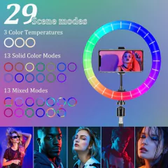 Foto led anel de luz 26cm selfie anel lâmpada com tripé clipe de telefone pode