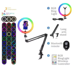 Foto led anel de luz 26cm selfie anel lâmpada com tripé clipe de telefone pode