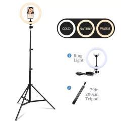 Imagem do Foto led anel de luz 26cm selfie anel lâmpada com tripé clipe de telefone pode