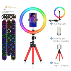 Foto led anel de luz 26cm selfie anel lâmpada com tripé clipe de telefone pode - comprar online