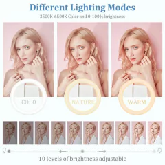 Foto led anel de luz 26cm selfie anel lâmpada com tripé clipe de telefone pode - comprar online