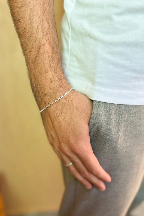 Pulseira Masculina Prata - Elo Groumet Fina