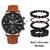 Novo relógio masculino conjunto de pulseiras de luxo fashion business couro marrom quartzo pulso W - Baiano do mg