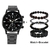 Novo relógio masculino conjunto de pulseiras de luxo fashion business couro marrom quartzo pulso W