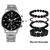 Novo relógio masculino conjunto de pulseiras de luxo fashion business couro marrom quartzo pulso W