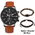 Imagem do Novo relógio masculino conjunto de pulseiras de luxo fashion business couro marrom quartzo pulso W