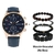 Novo relógio masculino conjunto de pulseiras de luxo fashion business couro marrom quartzo pulso W - loja online