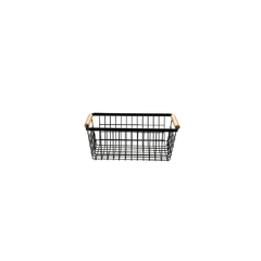 CESTO DE METAL C/ ALCA DE BAMBU 29X18,5X11,5 CM PRETO