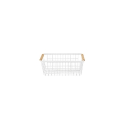 CESTO DE METAL C/ ALCA DE BAMBU 29X18,5X11,5 CM BRANCO