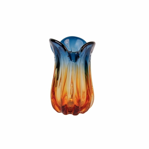 Vaso Decor Murano 15x23 Cm Azul Safira Com Ambar