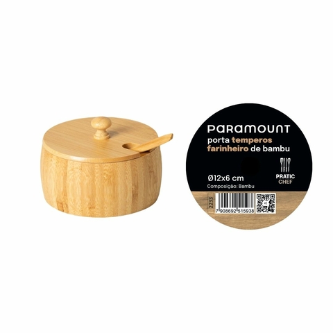 Porta Temperos/farinheiro De Bambu C/ Colher 12x6 Cm