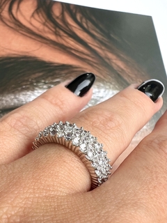 Anel Cravejado 3 fileiras Zirconia - prata 4044