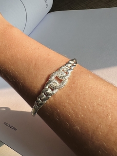 Bracelete com Elos Cravejado e Texturizado - Prata 2090