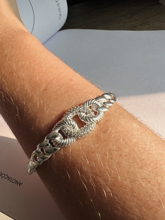 Bracelete com Elos Cravejado e Texturizado - Prata 2090 na internet