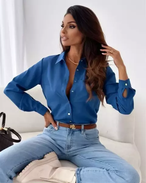 Elegante blusa sólida de chiffon feminina, manga comprida, gola V, camisa solta