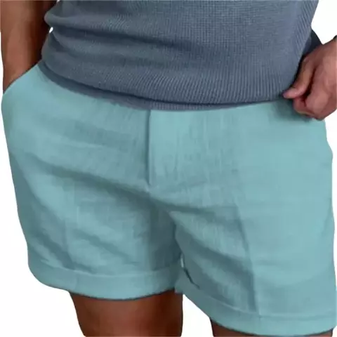 Calções casuais de linho masculino solto ajuste respirável uso diário verão