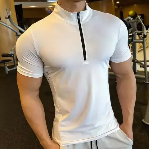 Camisa esportiva de verão treino de secagem rápida corrida t camisa dos homens