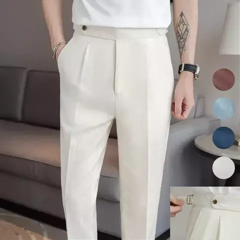 Calça masculina italiana respirável casual, calça de terno de altura masculin