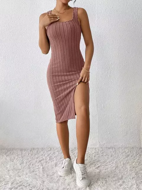 Colares em forma de U saia fina, vestido monocromático de fenda trincheira, nov