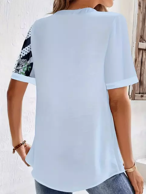 Blusa estampada listrada plus size, blusa casual de meia manga com gola redonda