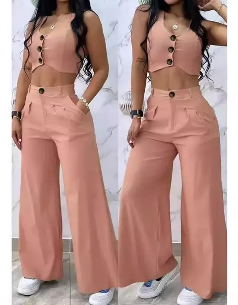 Conjunto de duas peças roupa feminina 2024 verão moda sexy abotoado colete col