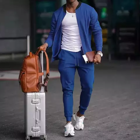 Confortável calça casual de manga comprida masculina, cultive o terno sólido
